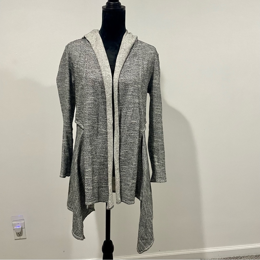 Max Studio Gray Cardigan Sweater with Waterfall Hem
